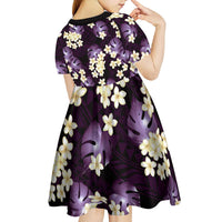 Purple Tropical Hawaii Kid Short Sleeve Dress Seamless Monstera Plumeria Hawaiian Pattern - Polynesian Pride
