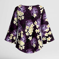 Purple Tropical Hawaii Kimono Sleeve Blouse Seamless Monstera Plumeria Hawaiian Pattern - Polynesian Pride