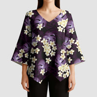 Purple Tropical Hawaii Kimono Sleeve Blouse Seamless Monstera Plumeria Hawaiian Pattern - Polynesian Pride