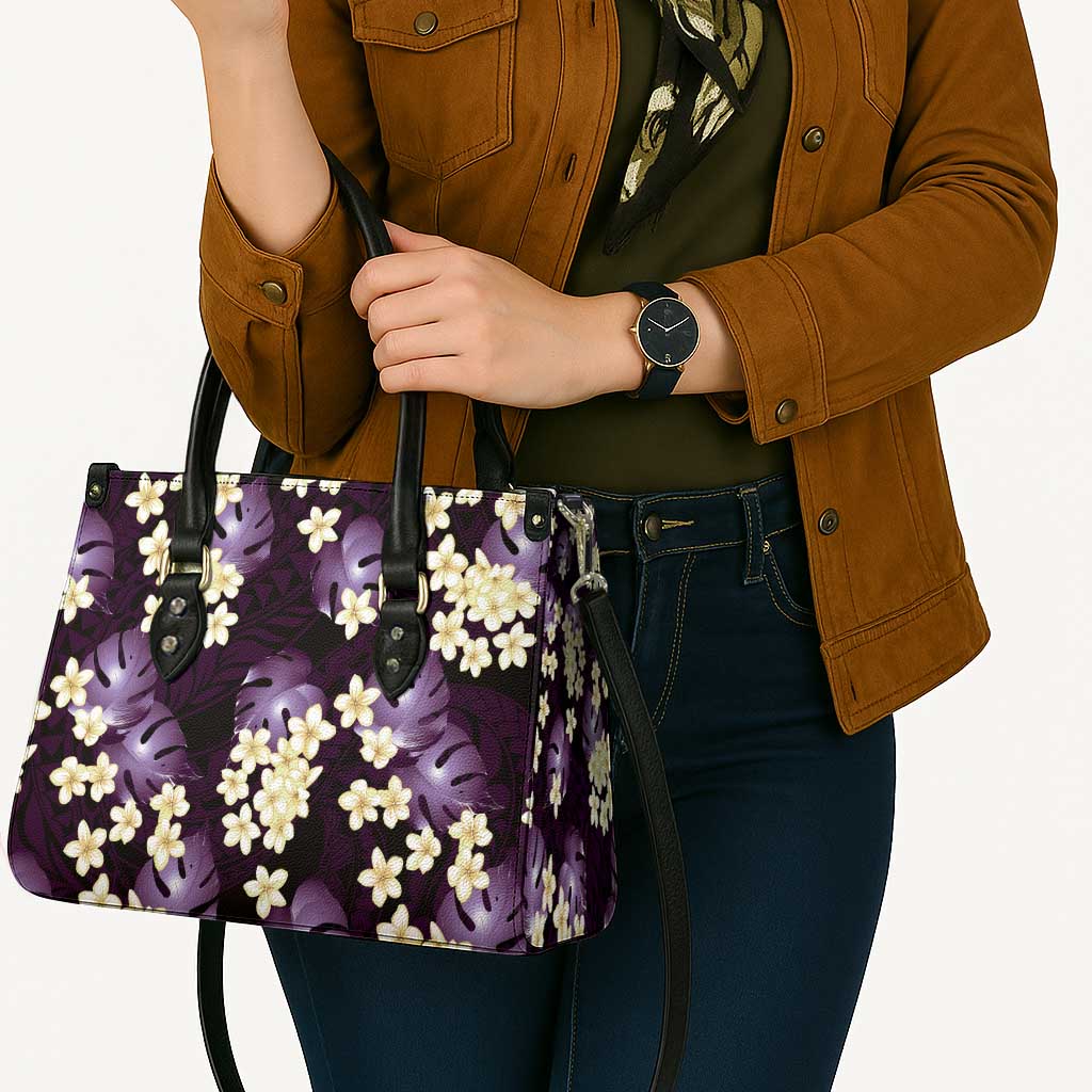 Purple Tropical Hawaii Leather Bag Seamless Monstera Plumeria Hawaiian Pattern - Polynesian Pride