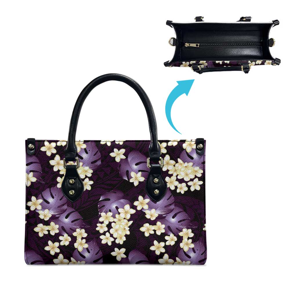 Purple Tropical Hawaii Leather Bag Seamless Monstera Plumeria Hawaiian Pattern - Polynesian Pride