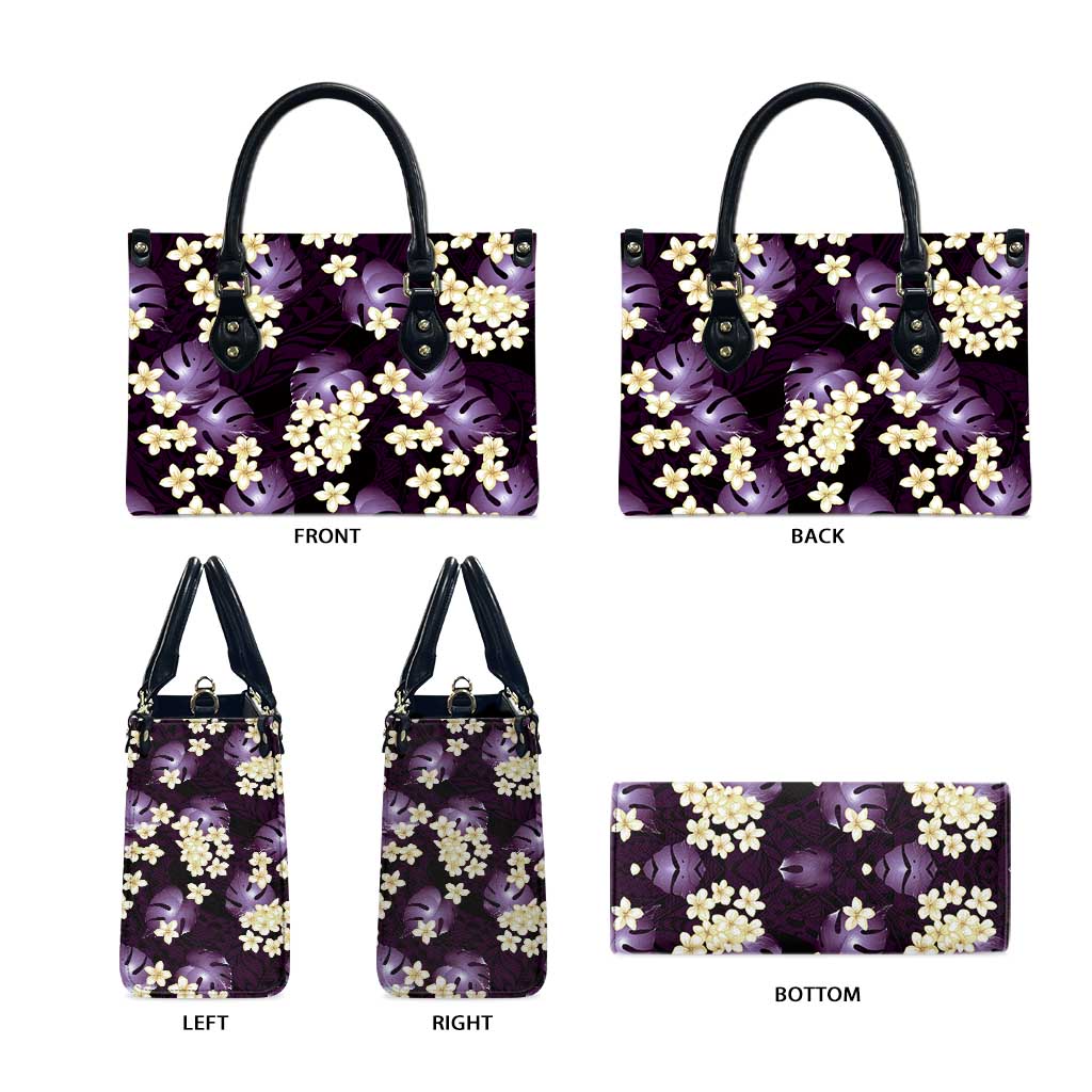 Purple Tropical Hawaii Leather Bag Seamless Monstera Plumeria Hawaiian Pattern - Polynesian Pride