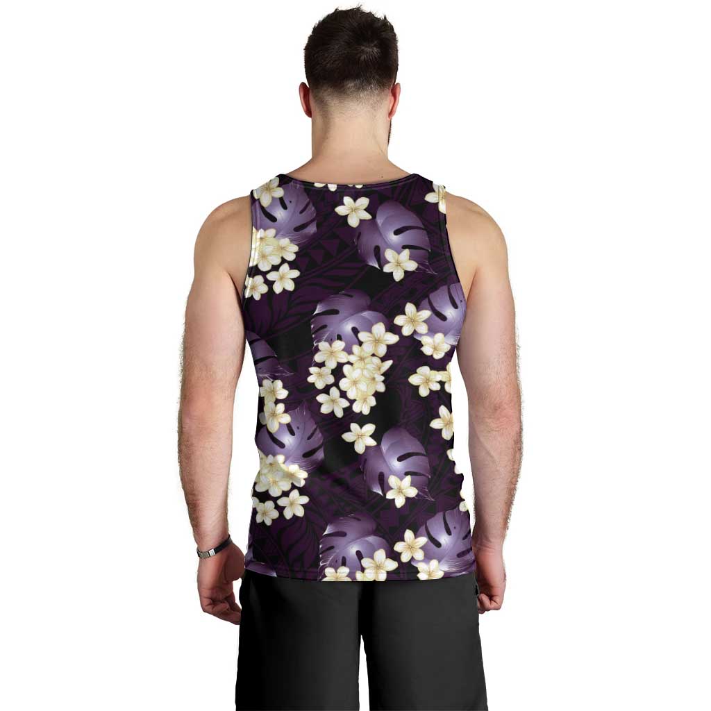 Purple Tropical Hawaii Men Tank Top Seamless Monstera Plumeria Hawaiian Pattern - Polynesian Pride