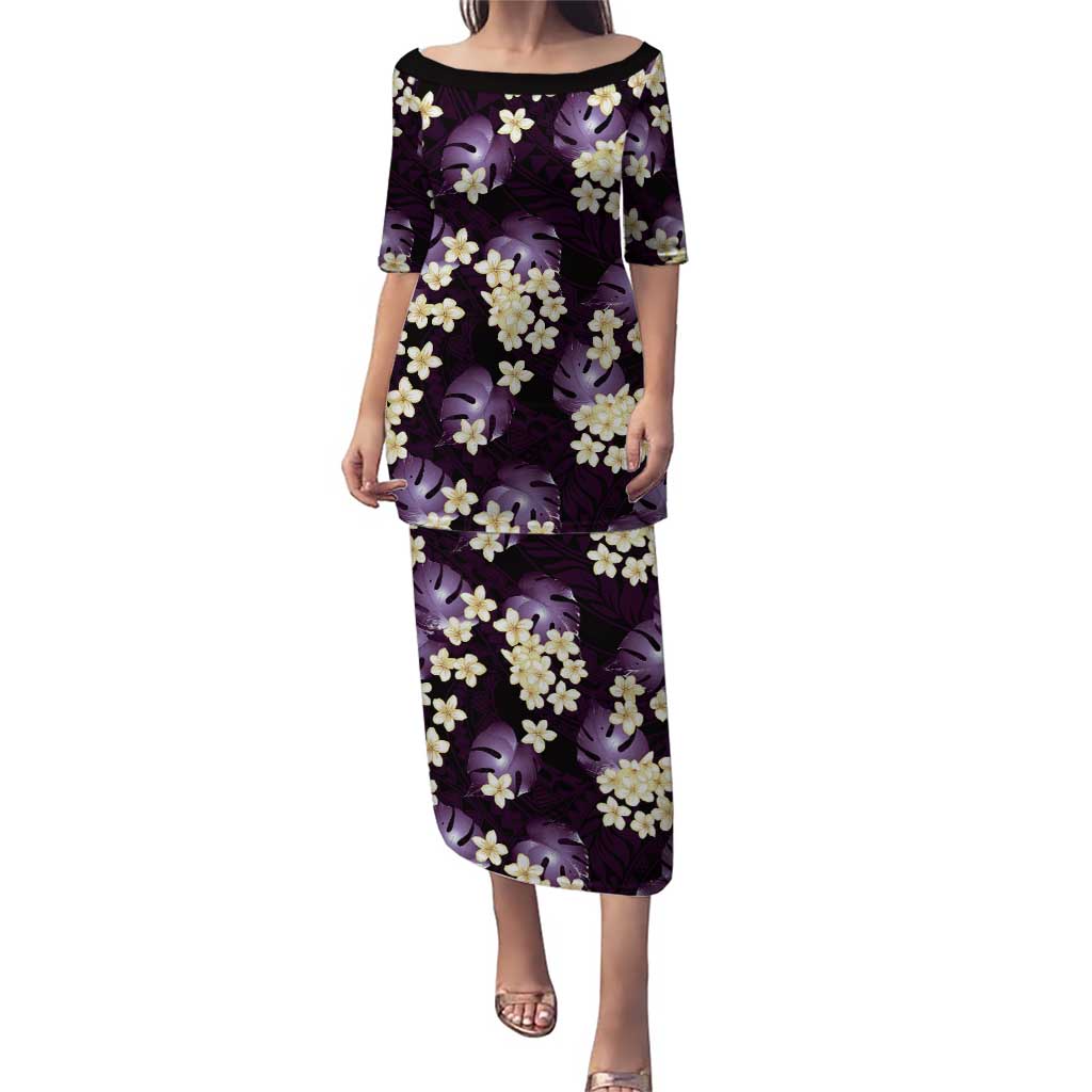 Purple Tropical Hawaii Puletasi Seamless Monstera Plumeria Hawaiian Pattern LT14 Long Dress Purple - Polynesian Pride