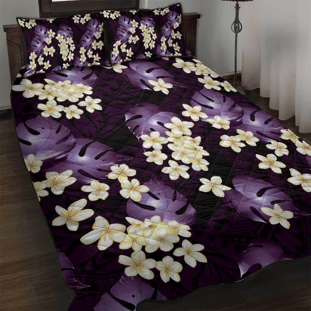 Purple Tropical Hawaii Quilt Bed Set Seamless Monstera Plumeria Hawaiian Pattern - Polynesian Pride