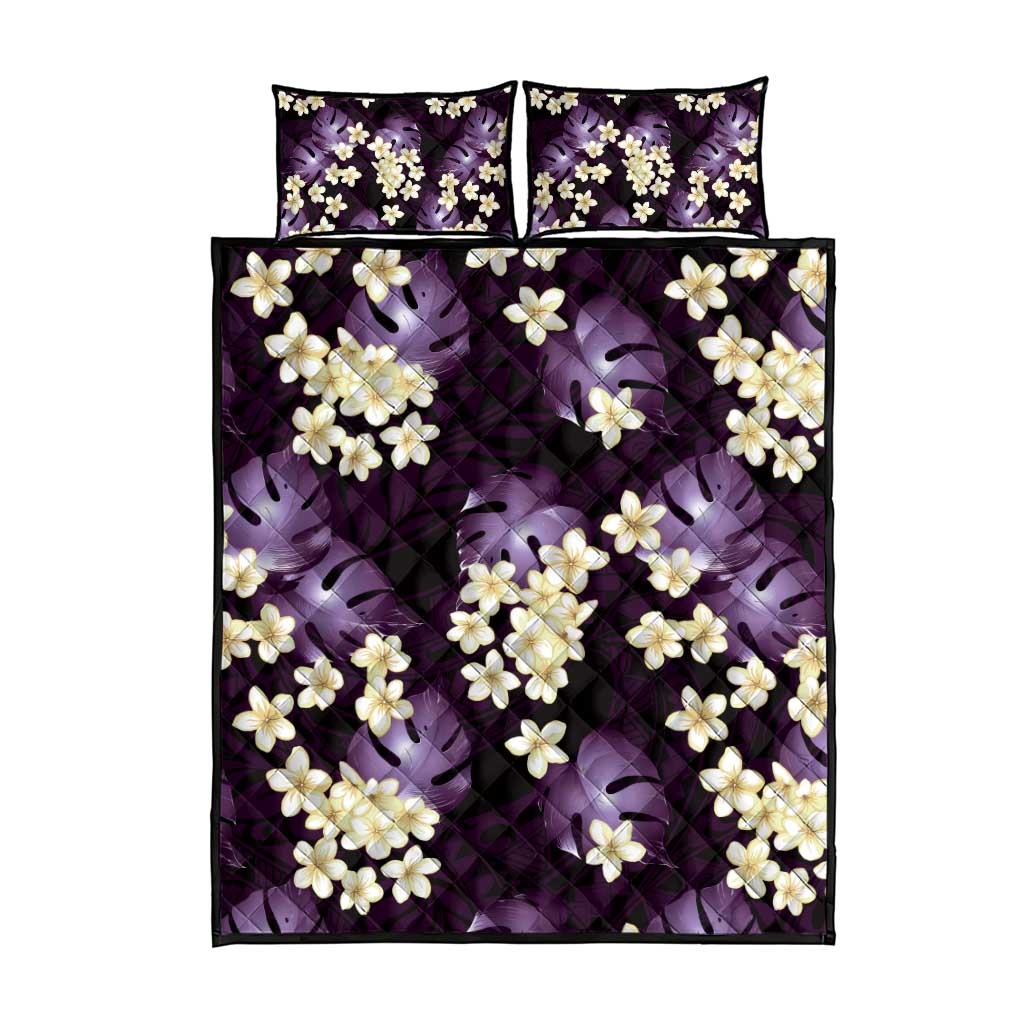 Purple Tropical Hawaii Quilt Bed Set Seamless Monstera Plumeria Hawaiian Pattern - Polynesian Pride