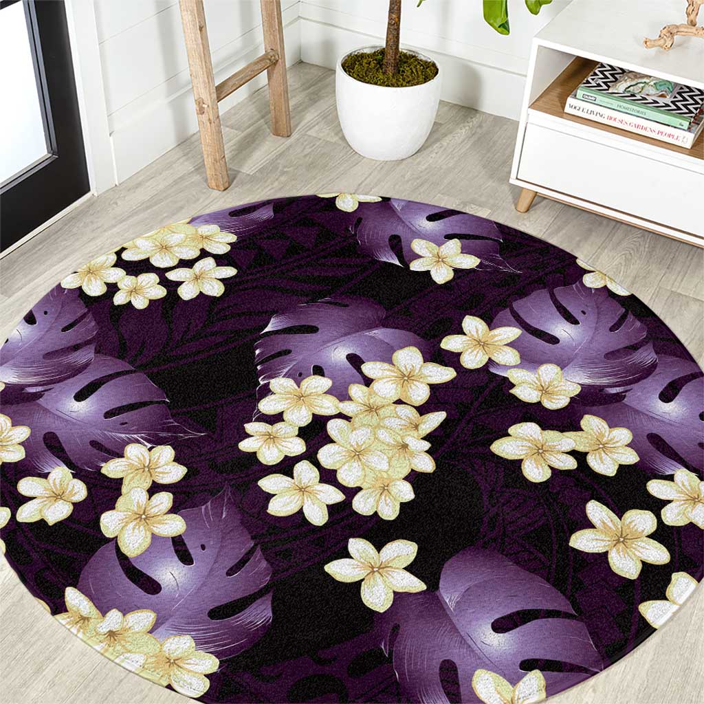 Purple Tropical Hawaii Round Carpet Seamless Monstera Plumeria Hawaiian Pattern LT14 Purple - Polynesian Pride