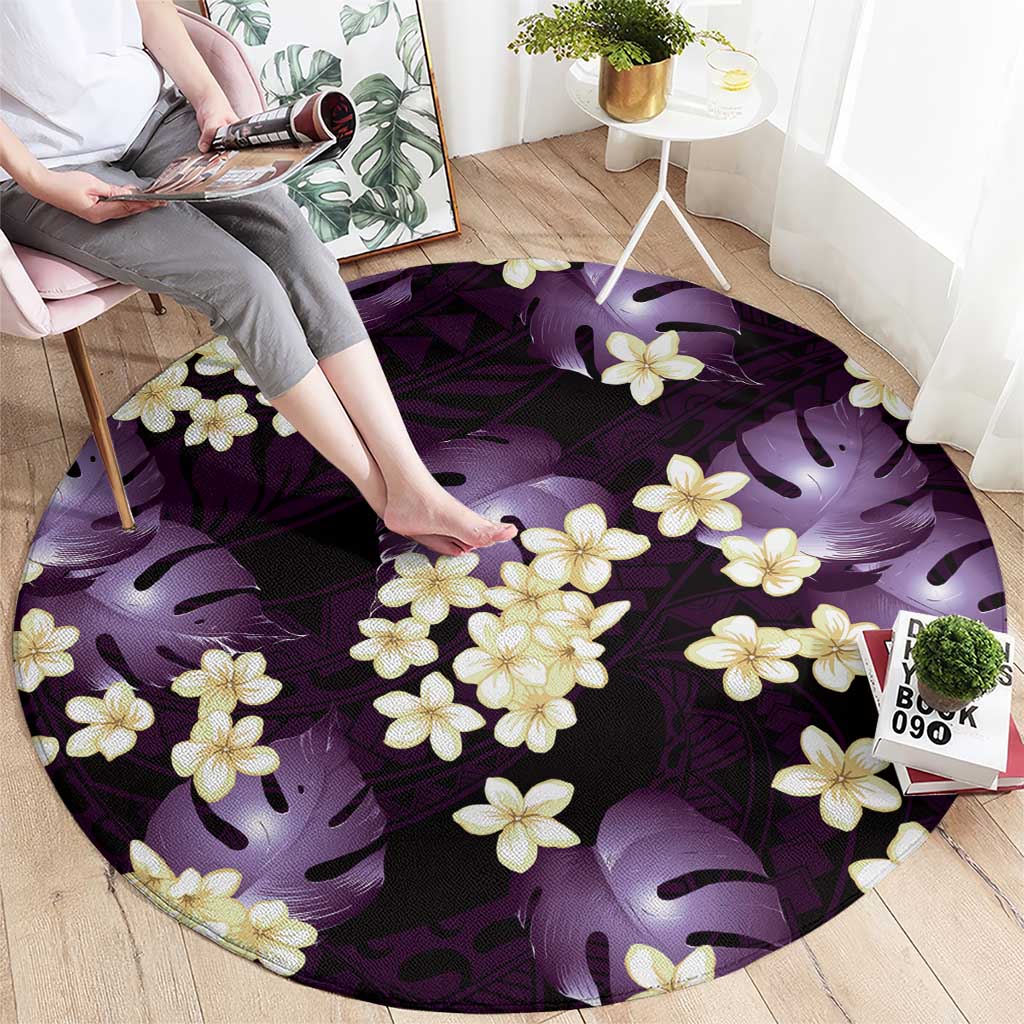 Purple Tropical Hawaii Round Carpet Seamless Monstera Plumeria Hawaiian Pattern LT14 - Polynesian Pride