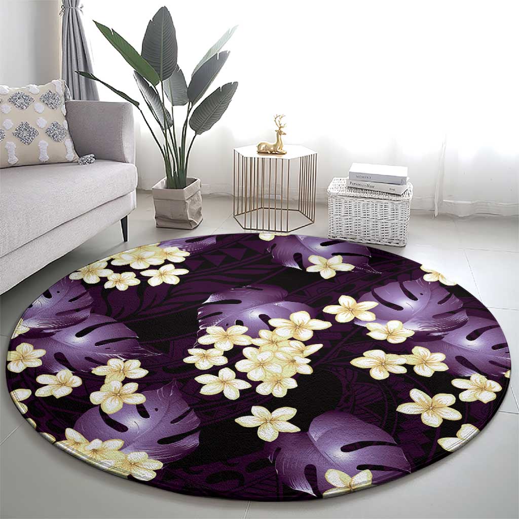 Purple Tropical Hawaii Round Carpet Seamless Monstera Plumeria Hawaiian Pattern LT14 - Polynesian Pride