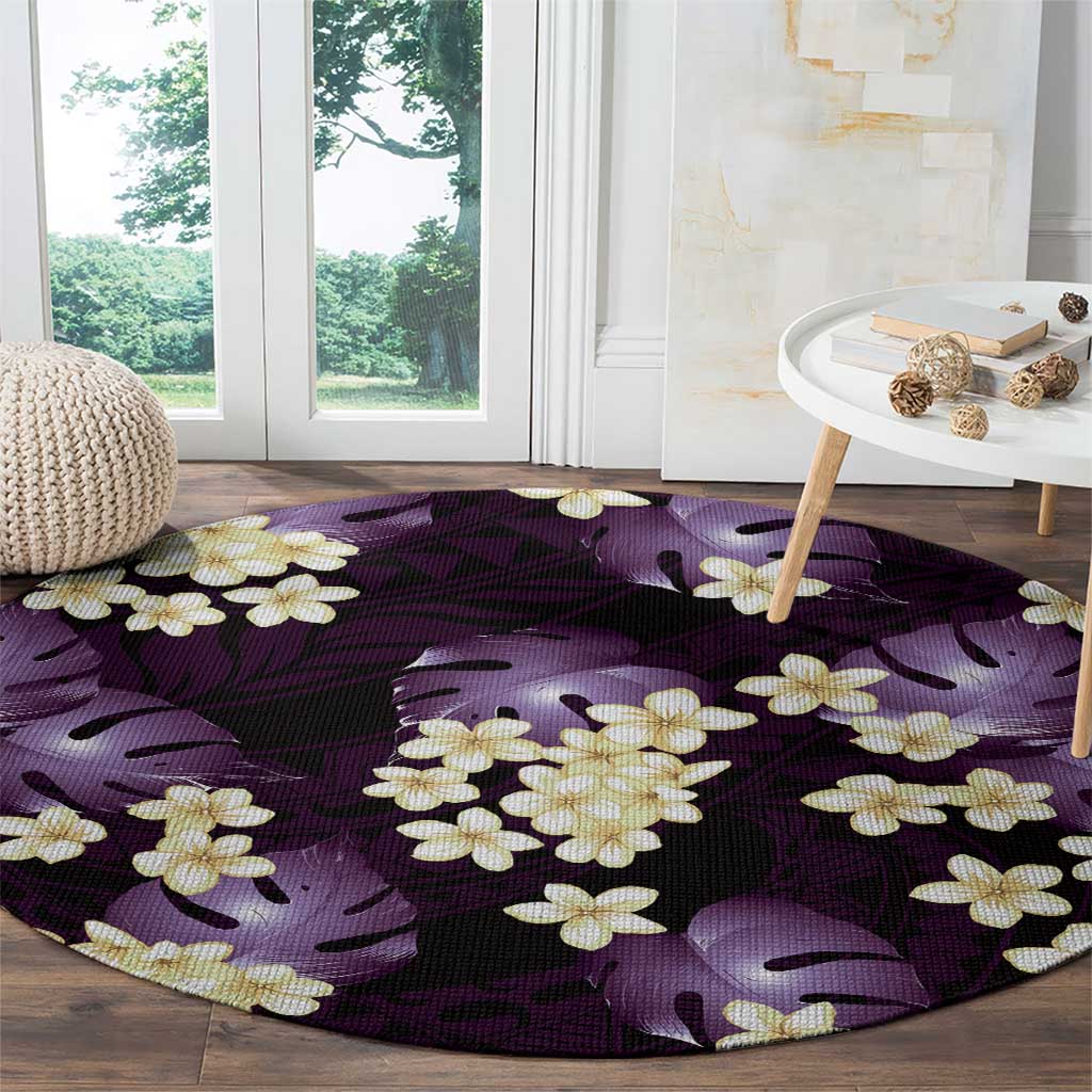 Purple Tropical Hawaii Round Carpet Seamless Monstera Plumeria Hawaiian Pattern LT14 - Polynesian Pride