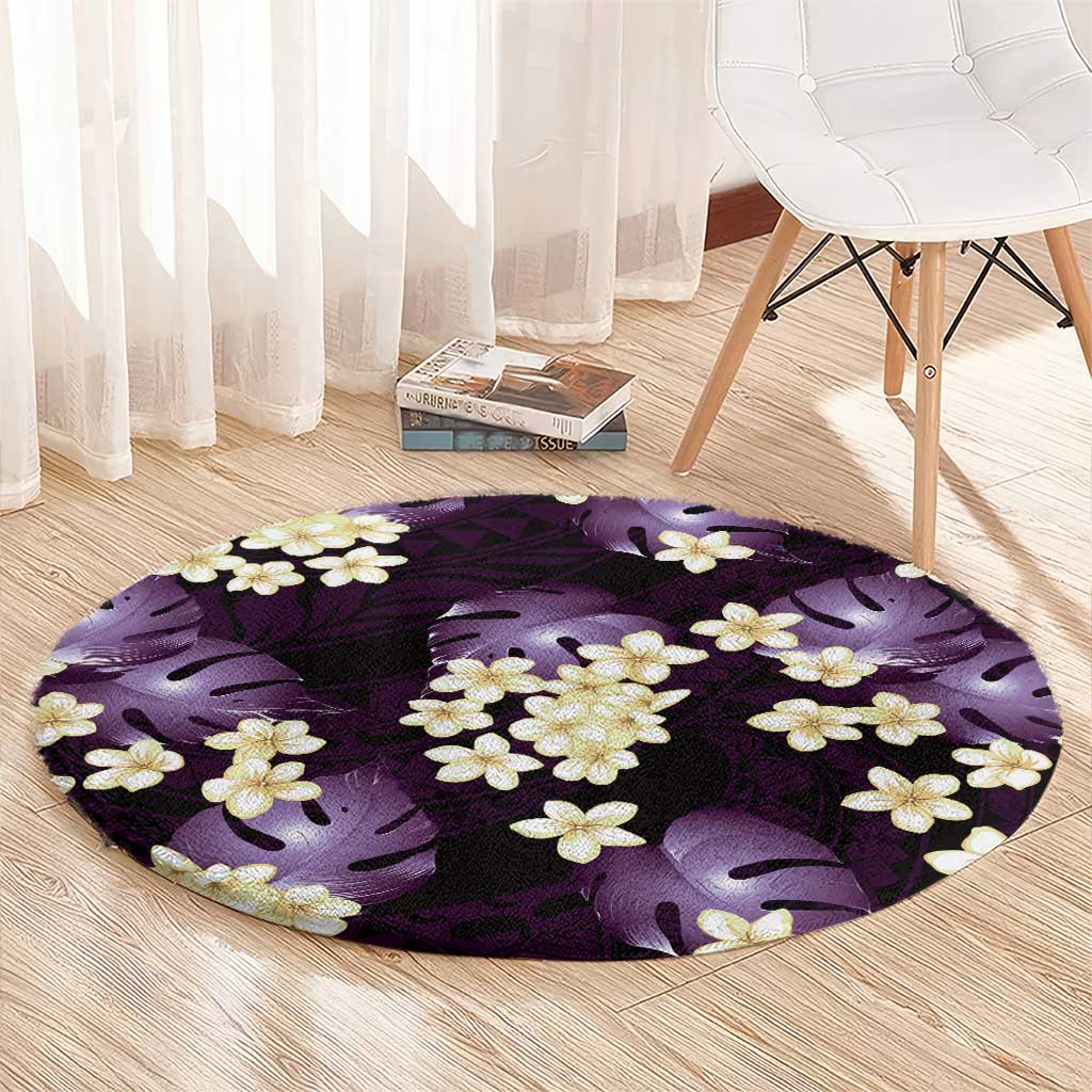 Purple Tropical Hawaii Round Carpet Seamless Monstera Plumeria Hawaiian Pattern LT14 - Polynesian Pride