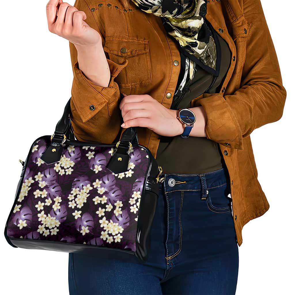 Purple Tropical Hawaii Shoulder Handbag Seamless Monstera Plumeria Hawaiian Pattern LT14 - Polynesian Pride