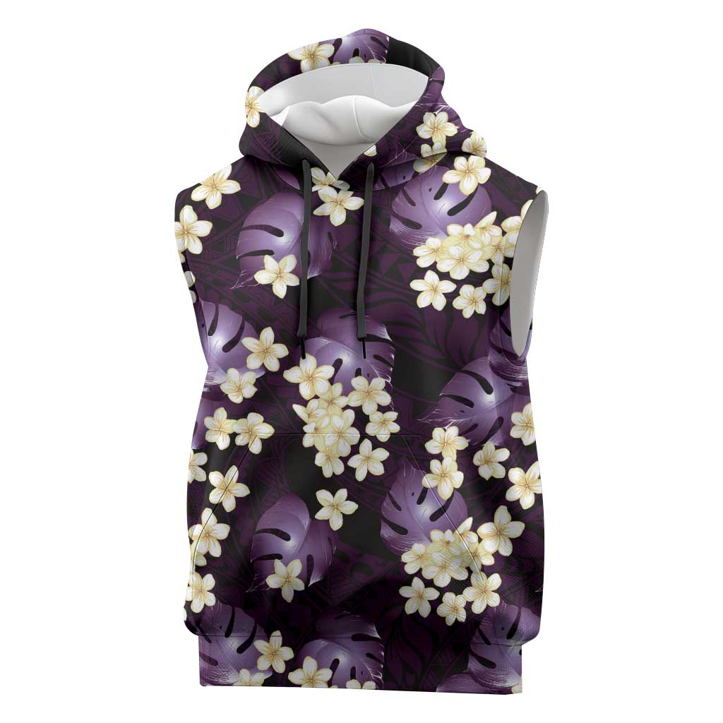 Purple Tropical Hawaii Sleeveless Hoodie Seamless Monstera Plumeria Hawaiian Pattern LT14 Purple - Polynesian Pride