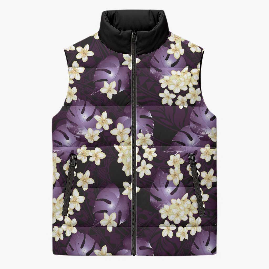 Purple Tropical Hawaii Sleeveless Puffer Jacket Seamless Monstera Plumeria Hawaiian Pattern LT14 Unisex Purple - Polynesian Pride