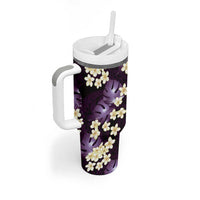 Purple Tropical Hawaii Tumbler With Handle Seamless Monstera Plumeria Hawaiian Pattern - Polynesian Pride