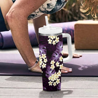 Purple Tropical Hawaii Tumbler With Handle Seamless Monstera Plumeria Hawaiian Pattern - Polynesian Pride