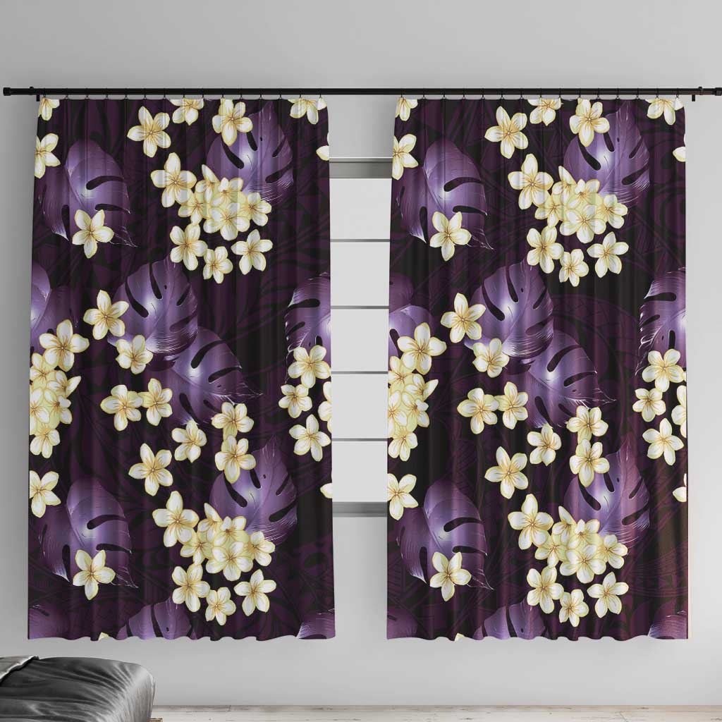 Purple Tropical Hawaii Window Curtain Seamless Monstera Plumeria Hawaiian Pattern LT14 With Hooks Purple - Polynesian Pride