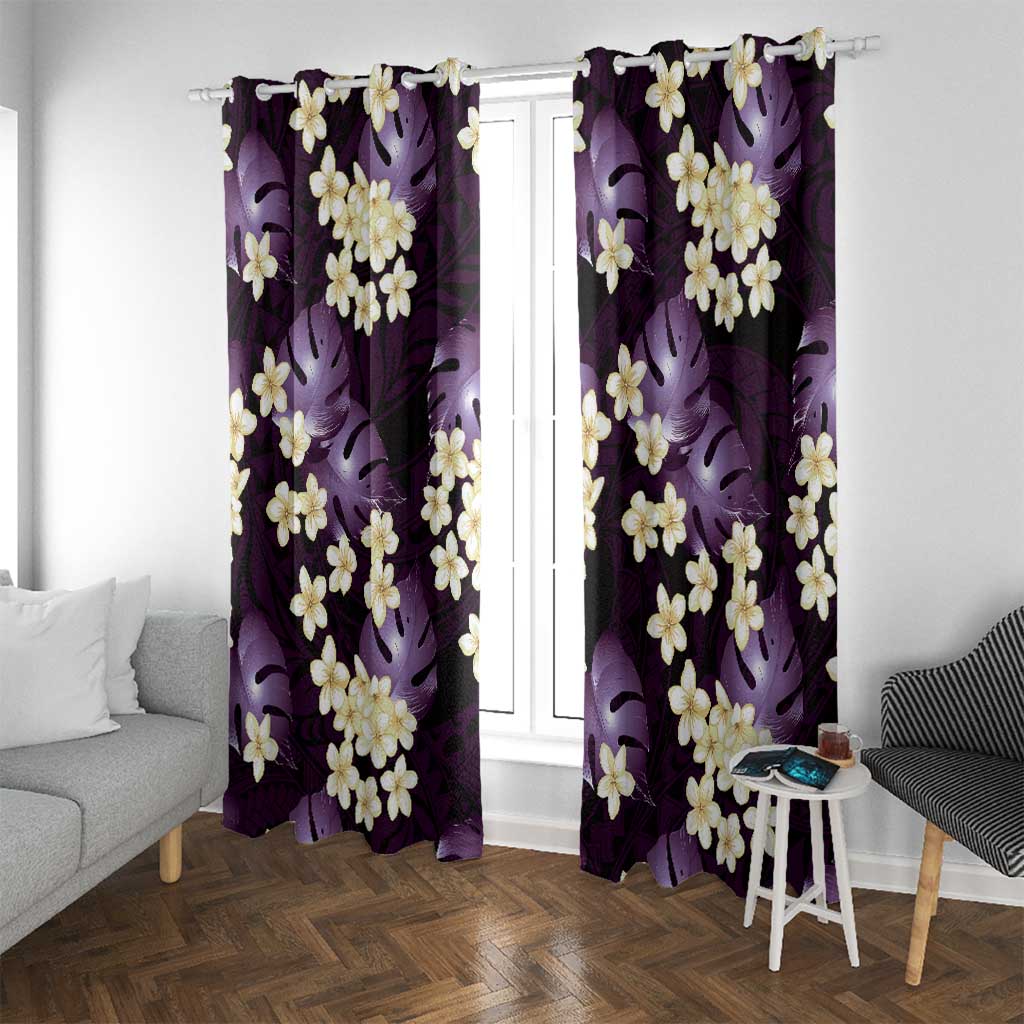 Purple Tropical Hawaii Window Curtain Seamless Monstera Plumeria Hawaiian Pattern LT14 With Grommets Purple - Polynesian Pride