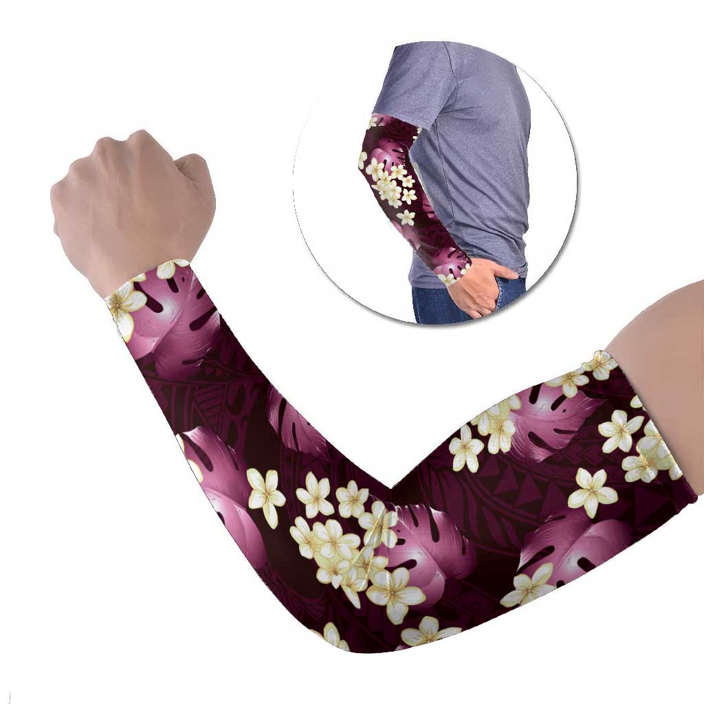 Pink Tropical Hawaii Arm Sleeves Seamless Monstera Plumeria Hawaiian Pattern LT14 Set of 2 Pink - Polynesian Pride
