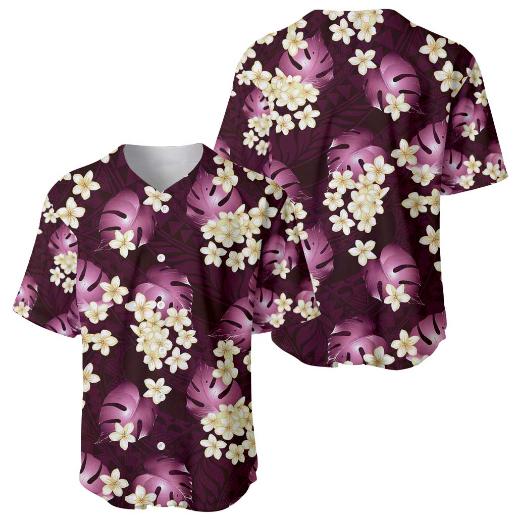 Pink Tropical Hawaii Baseball Jersey Seamless Monstera Plumeria Hawaiian Pattern - Polynesian Pride