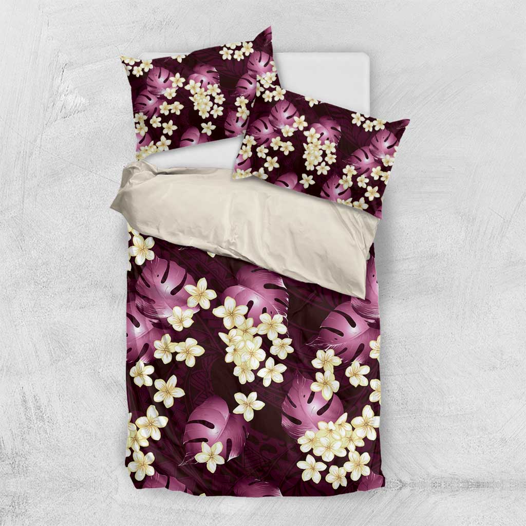 Pink Tropical Hawaii Bedding Set Seamless Monstera Plumeria Hawaiian Pattern - Polynesian Pride