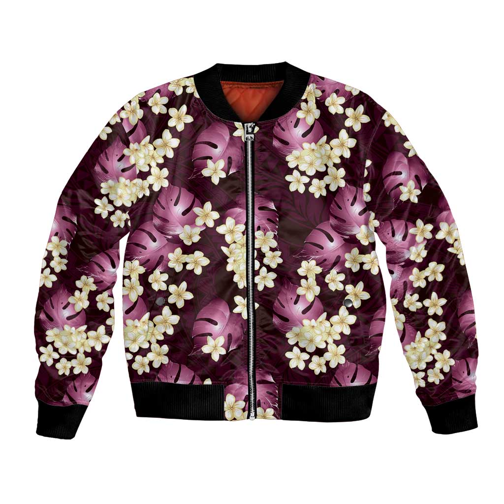 Pink Tropical Hawaii Bomber Jacket Seamless Monstera Plumeria Hawaiian Pattern LT14 Unisex Pink - Polynesian Pride
