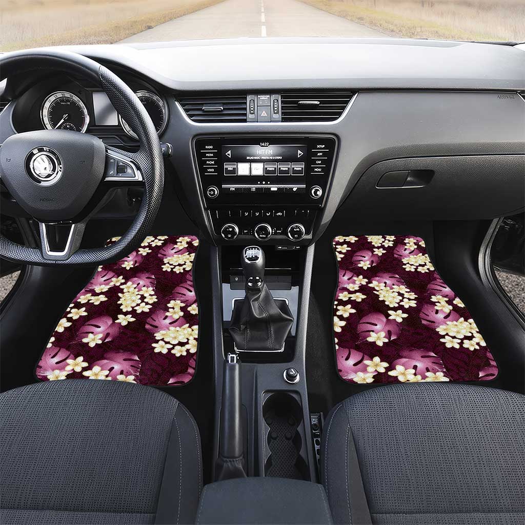 Pink Tropical Hawaii Car Mats Seamless Monstera Plumeria Hawaiian Pattern - Polynesian Pride
