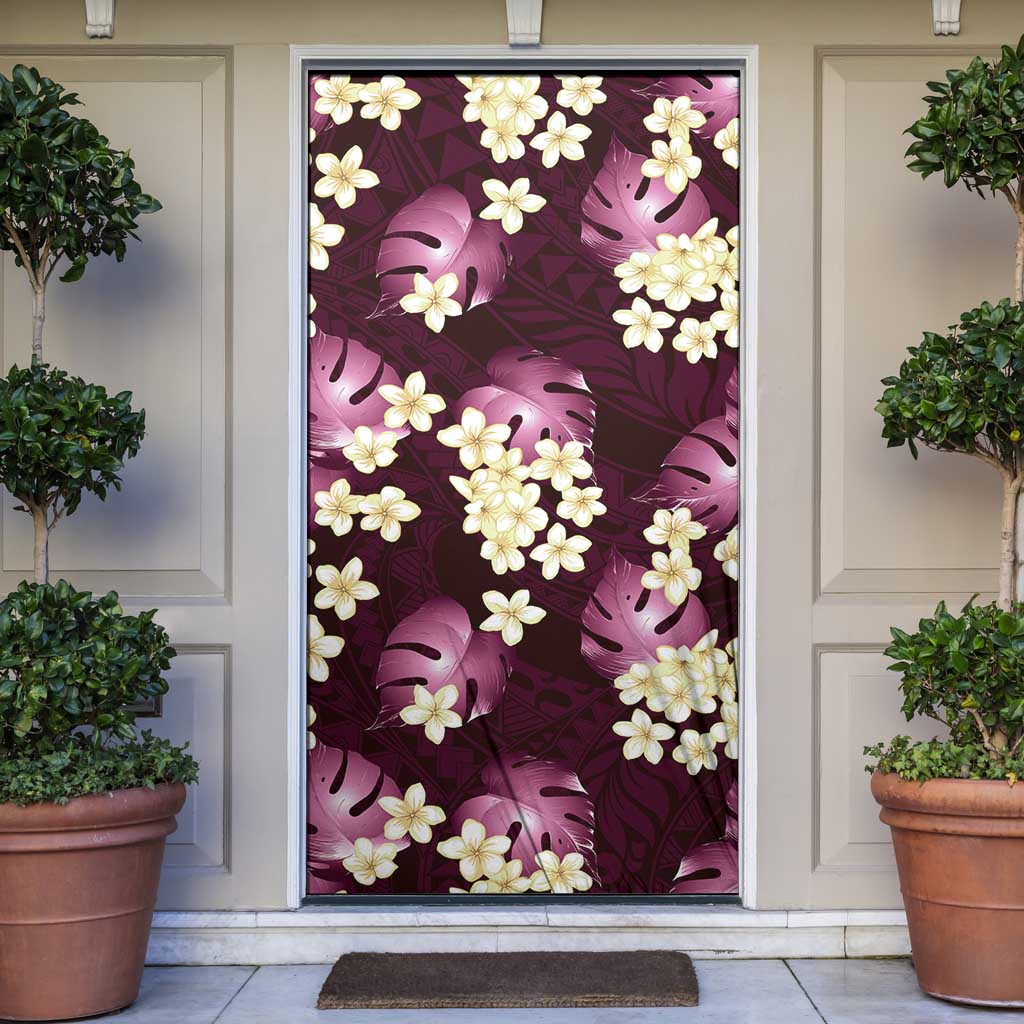 Pink Tropical Hawaii Door Cover Seamless Monstera Plumeria Hawaiian Pattern - Polynesian Pride