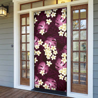 Pink Tropical Hawaii Door Cover Seamless Monstera Plumeria Hawaiian Pattern - Polynesian Pride