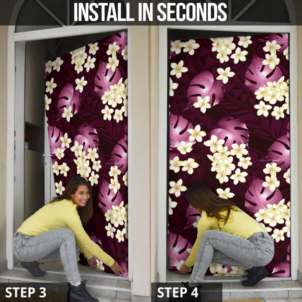 Pink Tropical Hawaii Door Cover Seamless Monstera Plumeria Hawaiian Pattern - Polynesian Pride