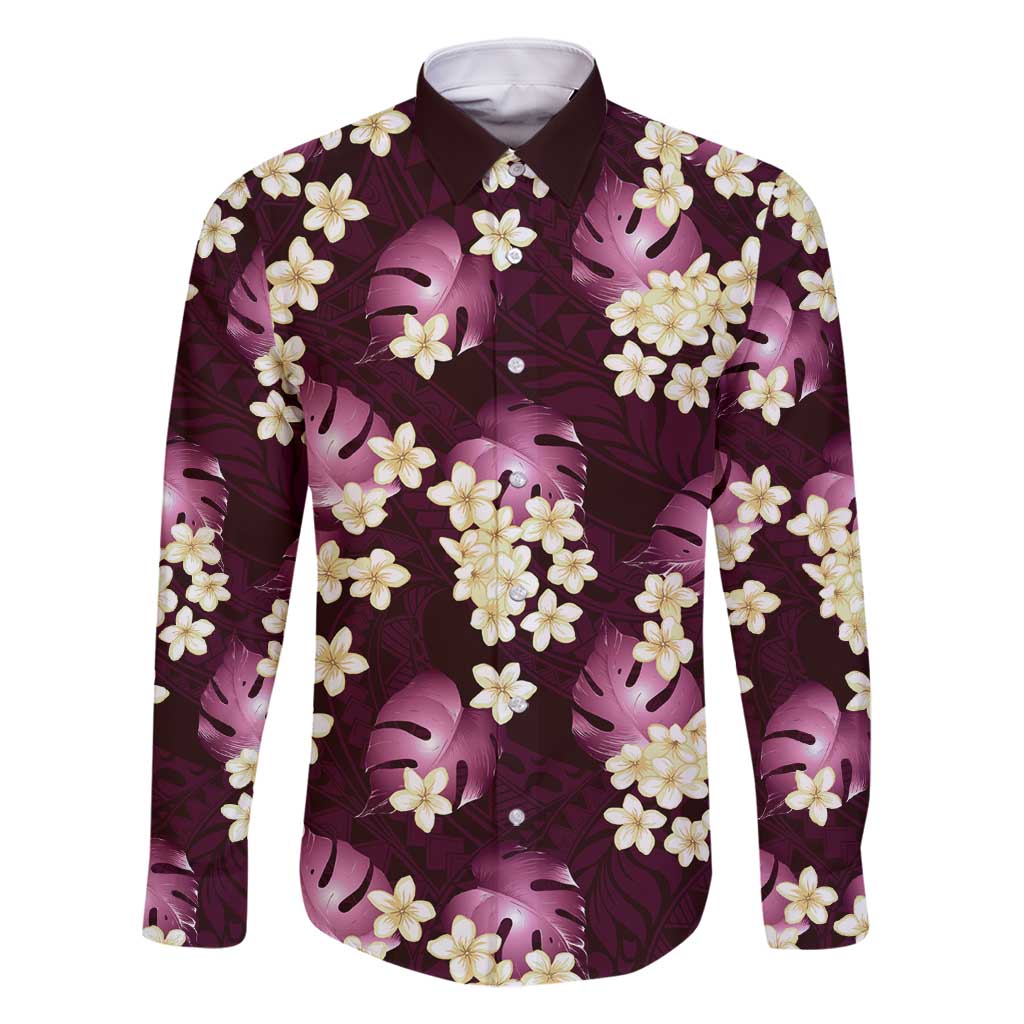 Pink Tropical Hawaii Family Matching Long Sleeve Bodycon Dress and Hawaiian Shirt Seamless Monstera Plumeria Hawaiian Pattern - Polynesian Pride