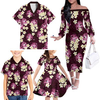 Pink Tropical Hawaii Family Matching Off The Shoulder Long Sleeve Dress and Hawaiian Shirt Seamless Monstera Plumeria Hawaiian Pattern - Polynesian Pride