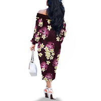 Pink Tropical Hawaii Family Matching Off The Shoulder Long Sleeve Dress and Hawaiian Shirt Seamless Monstera Plumeria Hawaiian Pattern - Polynesian Pride