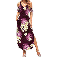 Pink Tropical Hawaii Family Matching Summer Maxi Dress and Hawaiian Shirt Seamless Monstera Plumeria Hawaiian Pattern - Polynesian Pride