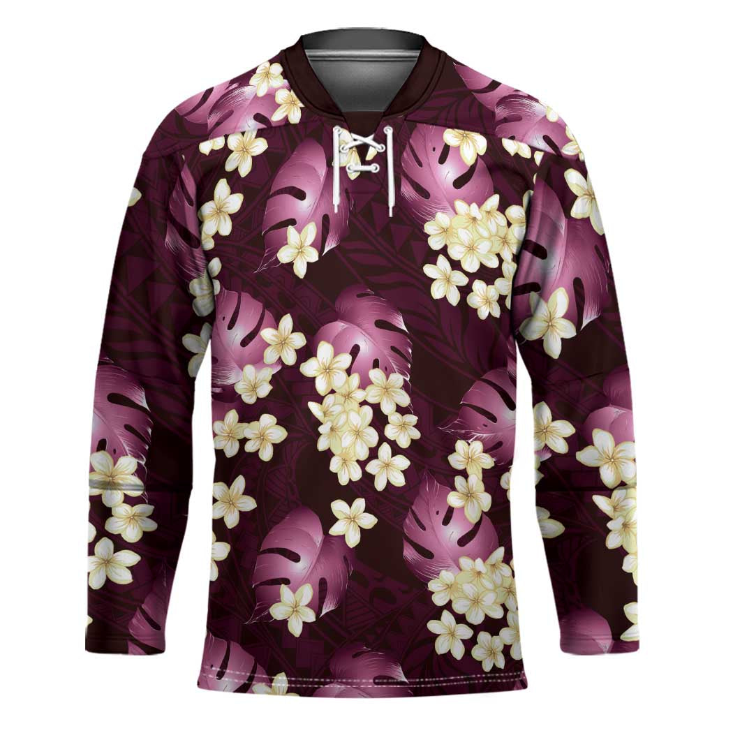 Pink Tropical Hawaii Hockey Jersey Seamless Monstera Plumeria Hawaiian Pattern LT14 Unisex Pink - Polynesian Pride