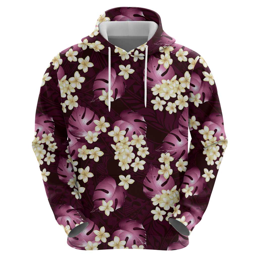 Pink Tropical Hawaii Hoodie Seamless Monstera Plumeria Hawaiian Pattern - Polynesian Pride