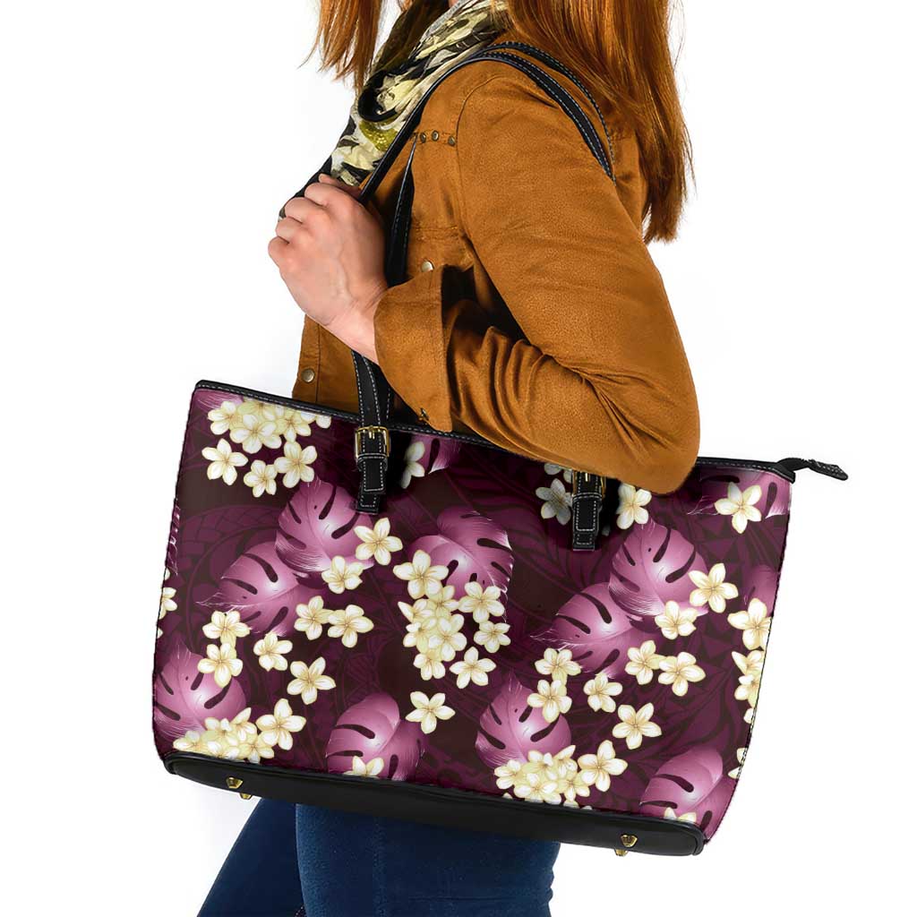 Pink Tropical Hawaii Leather Tote Bag Seamless Monstera Plumeria Hawaiian Pattern LT14 Pink - Polynesian Pride