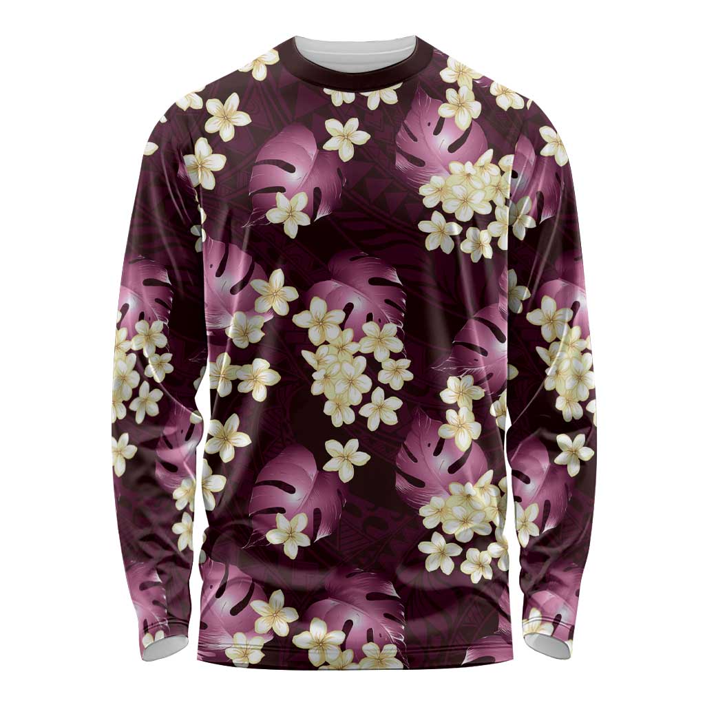 Pink Tropical Hawaii Long Sleeve Shirt Seamless Monstera Plumeria Hawaiian Pattern LT14 Unisex Pink - Polynesian Pride