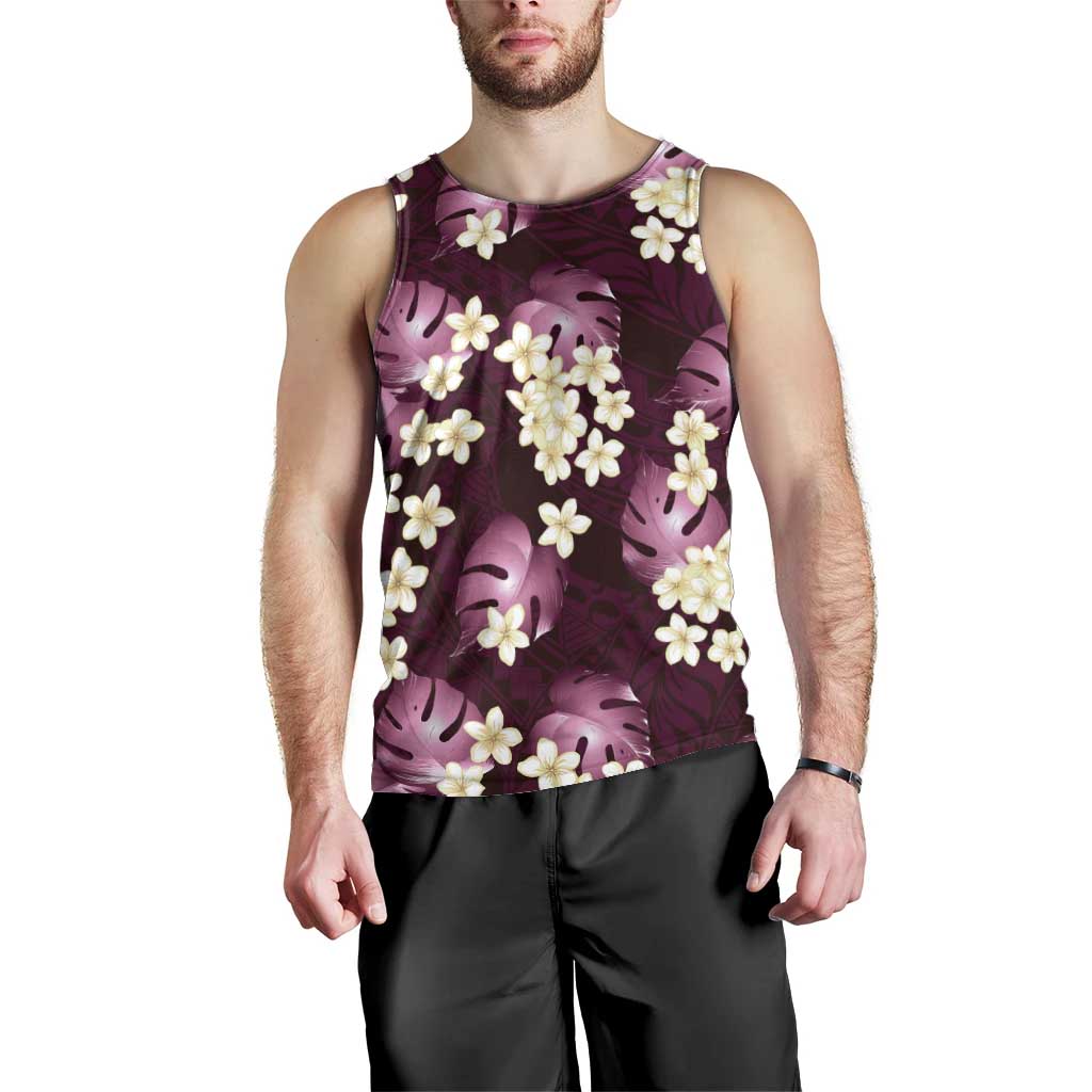 Pink Tropical Hawaii Men Tank Top Seamless Monstera Plumeria Hawaiian Pattern - Polynesian Pride