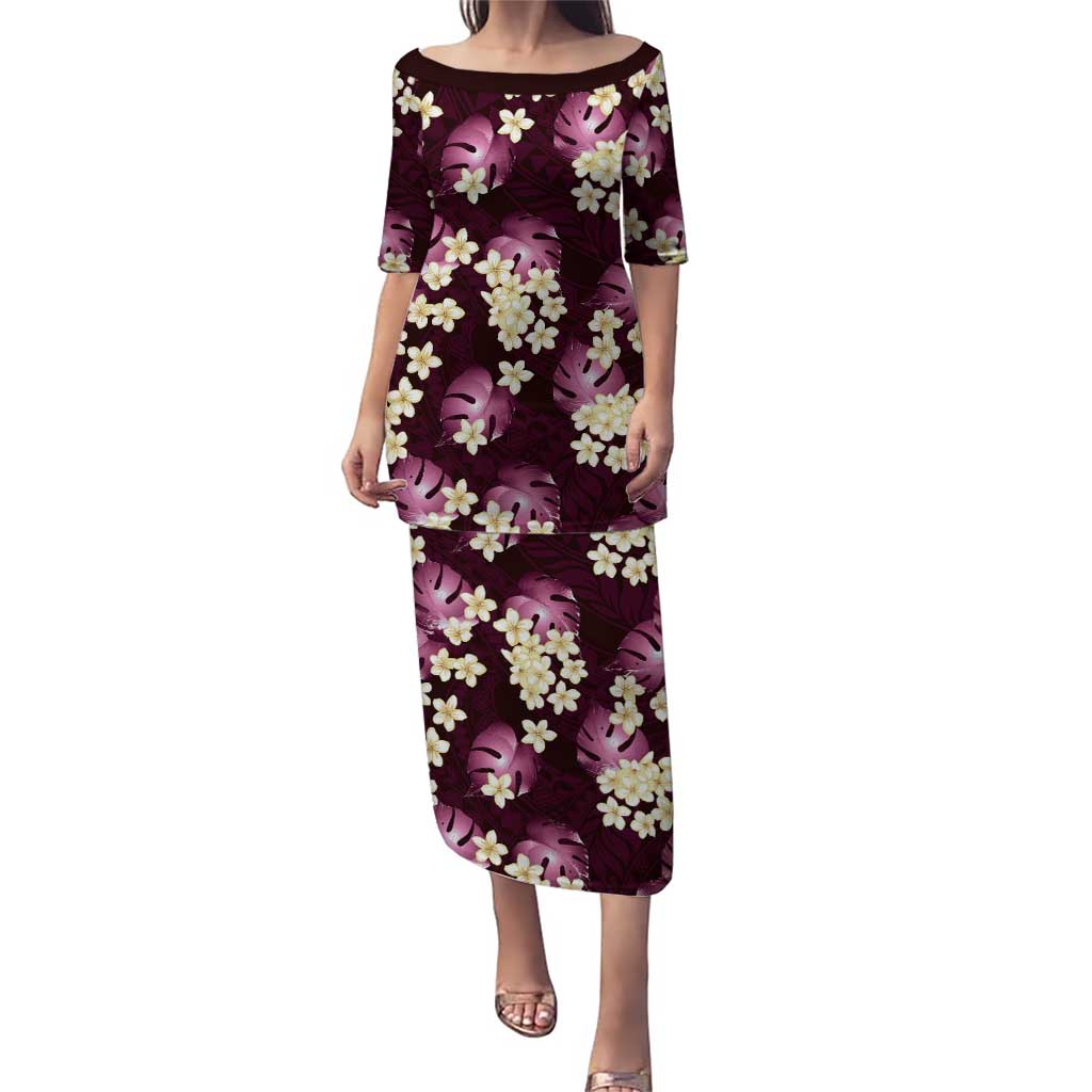 Pink Tropical Hawaii Puletasi Seamless Monstera Plumeria Hawaiian Pattern LT14 Long Dress Pink - Polynesian Pride