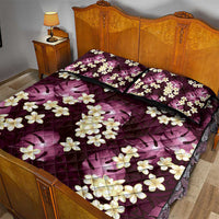 Pink Tropical Hawaii Quilt Bed Set Seamless Monstera Plumeria Hawaiian Pattern - Polynesian Pride