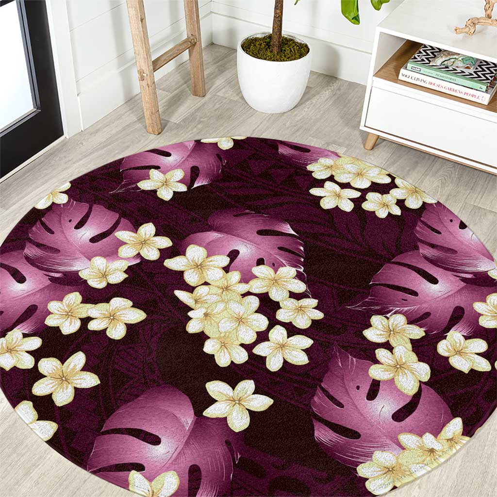 Pink Tropical Hawaii Round Carpet Seamless Monstera Plumeria Hawaiian Pattern LT14 Pink - Polynesian Pride