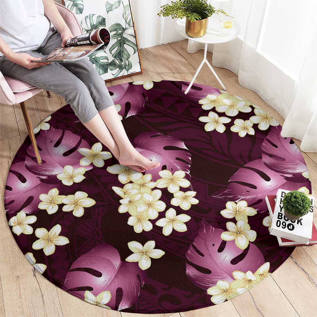 Pink Tropical Hawaii Round Carpet Seamless Monstera Plumeria Hawaiian Pattern LT14 - Polynesian Pride