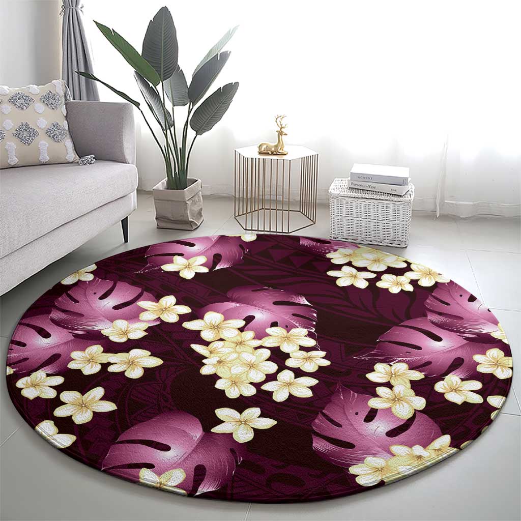 Pink Tropical Hawaii Round Carpet Seamless Monstera Plumeria Hawaiian Pattern LT14 - Polynesian Pride