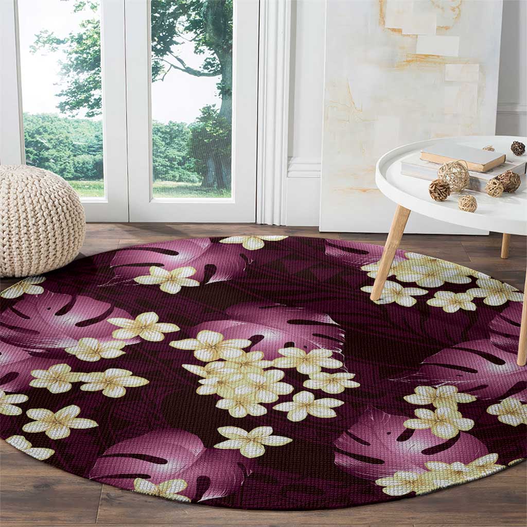 Pink Tropical Hawaii Round Carpet Seamless Monstera Plumeria Hawaiian Pattern LT14 - Polynesian Pride