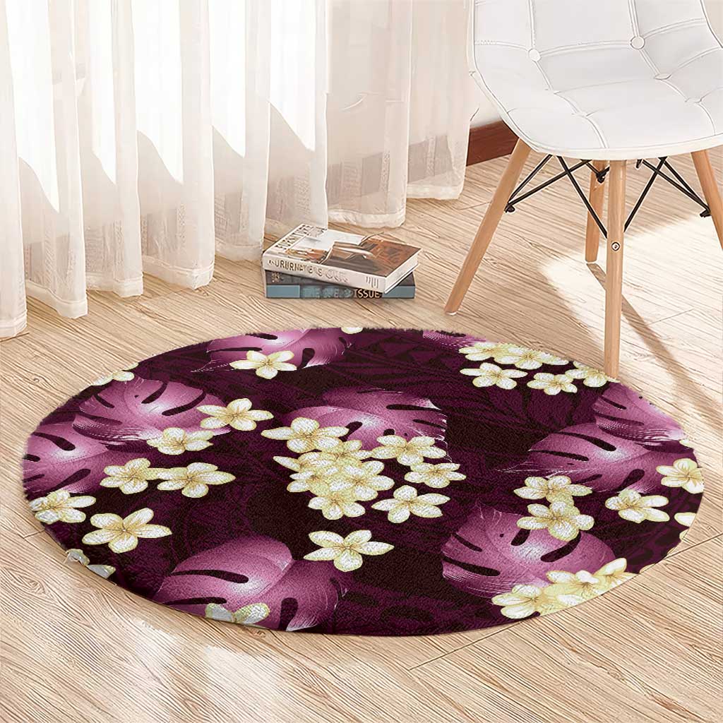 Pink Tropical Hawaii Round Carpet Seamless Monstera Plumeria Hawaiian Pattern LT14 - Polynesian Pride