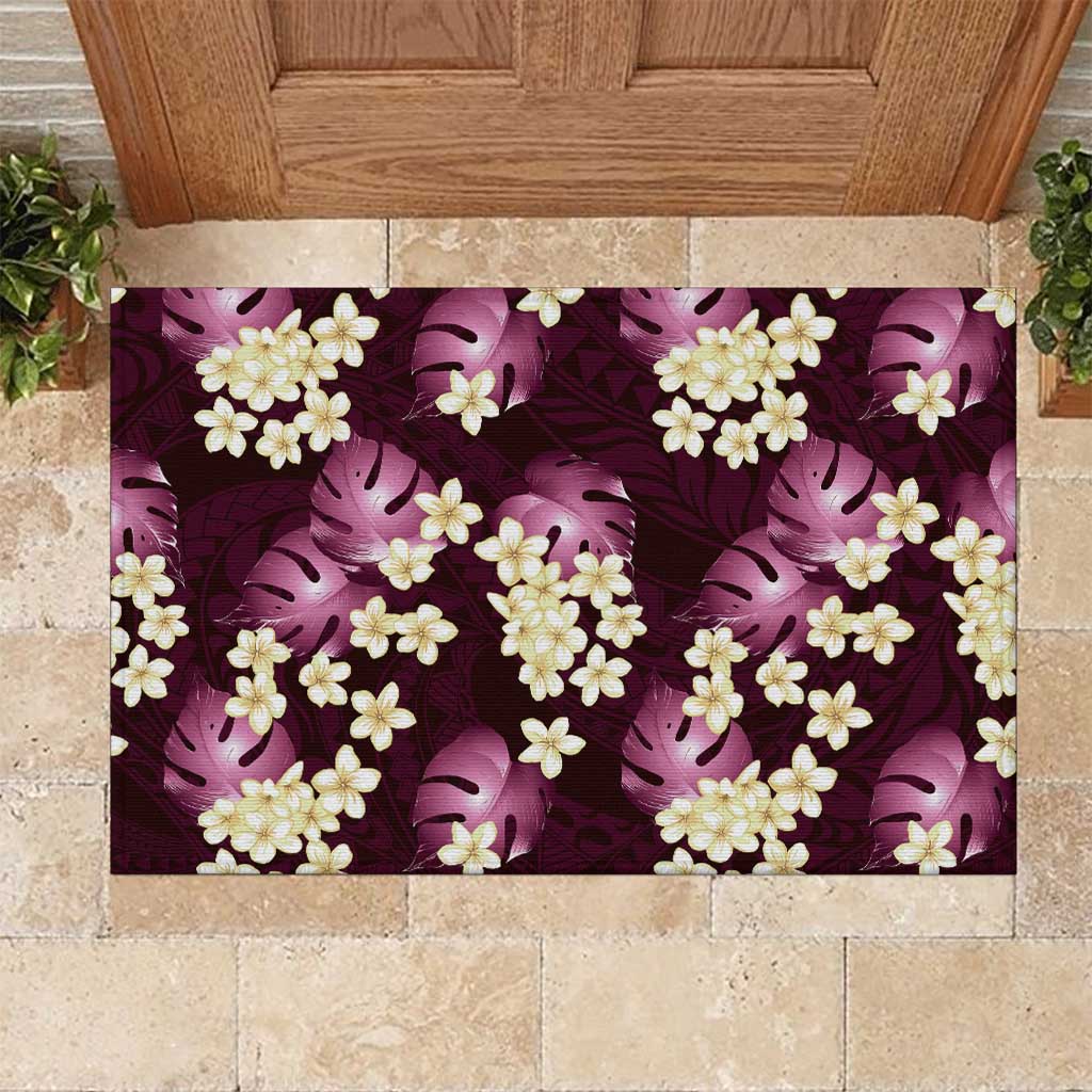 Pink Tropical Hawaii Rubber Doormat Seamless Monstera Plumeria Hawaiian Pattern LT14 Pink - Polynesian Pride