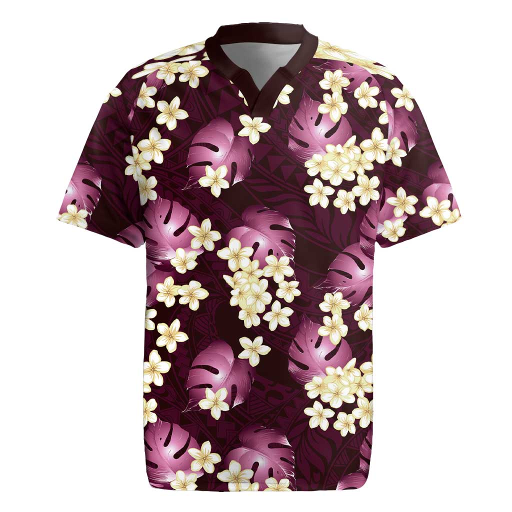 Pink Tropical Hawaii Rugby Jersey Seamless Monstera Plumeria Hawaiian Pattern - Polynesian Pride