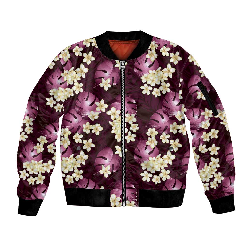 Pink Tropical Hawaii Sleeve Zip Bomber Jacket Seamless Monstera Plumeria Hawaiian Pattern LT14 Unisex Pink - Polynesian Pride