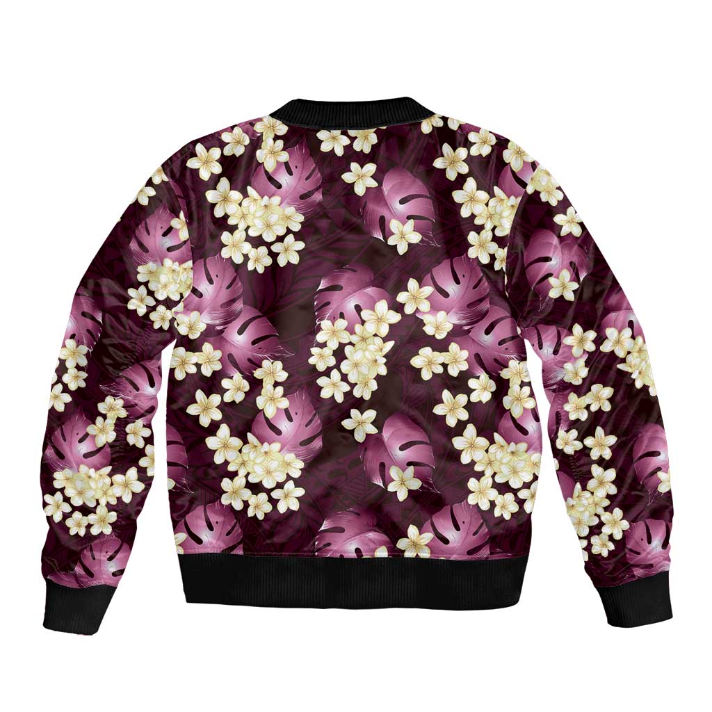 Pink Tropical Hawaii Sleeve Zip Bomber Jacket Seamless Monstera Plumeria Hawaiian Pattern LT14 - Polynesian Pride